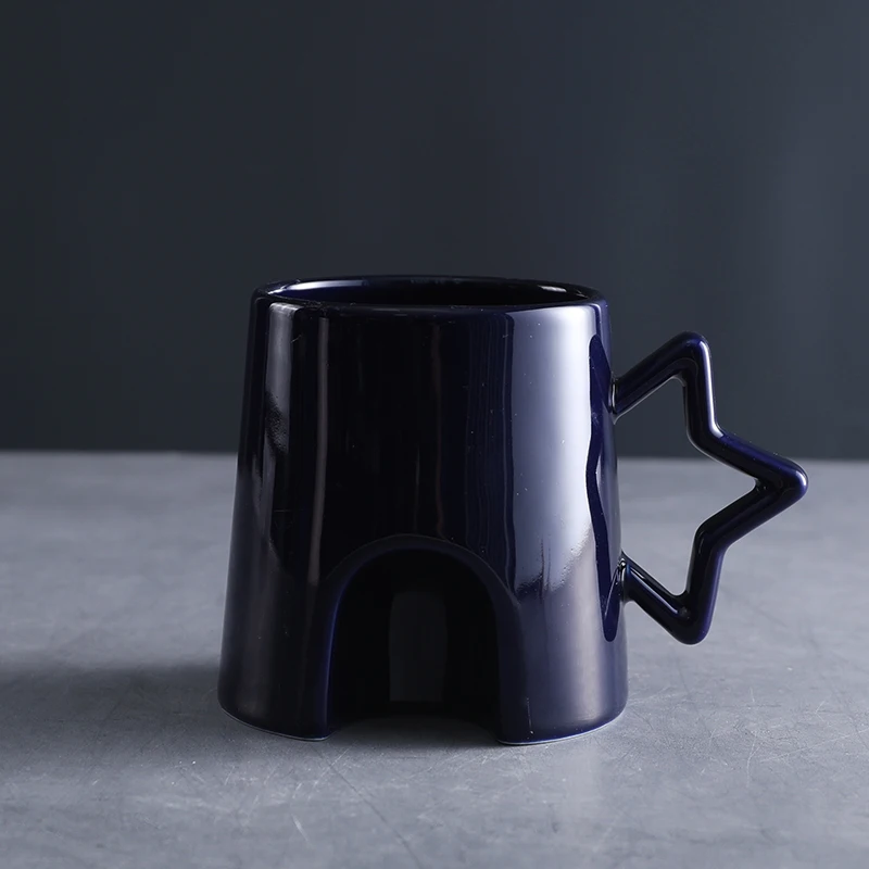 Black Coffee Mug With Star Handle Ceramic Black Mug Ceramic Coffee Mug