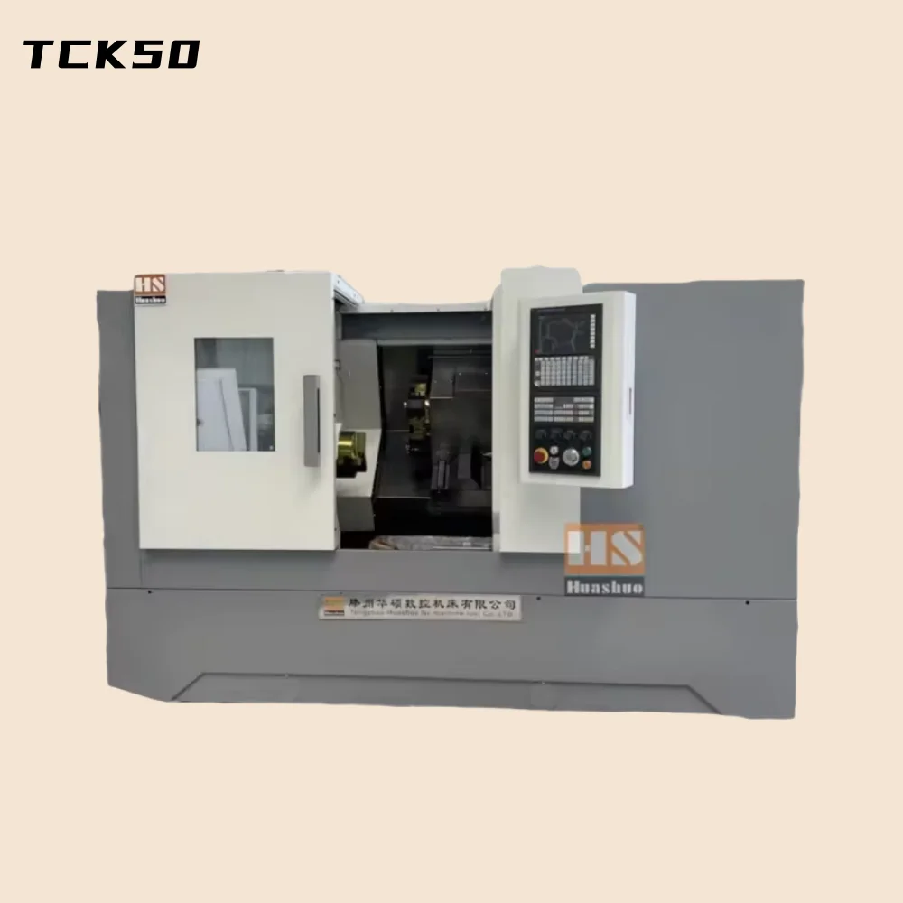 TCK50 Heavy Duty Multifunctional CNC Metal Lathe Inclined Bed Horizontal Sheet Single Spindle Power Turret Living Tools GSK Used