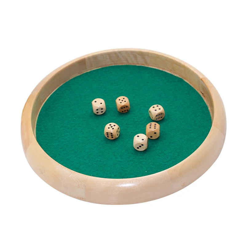 Custom Round Wooden Dice Tray Wood Toys Rolling Tray Box Handmade Octagon Felt-Lined Table Games