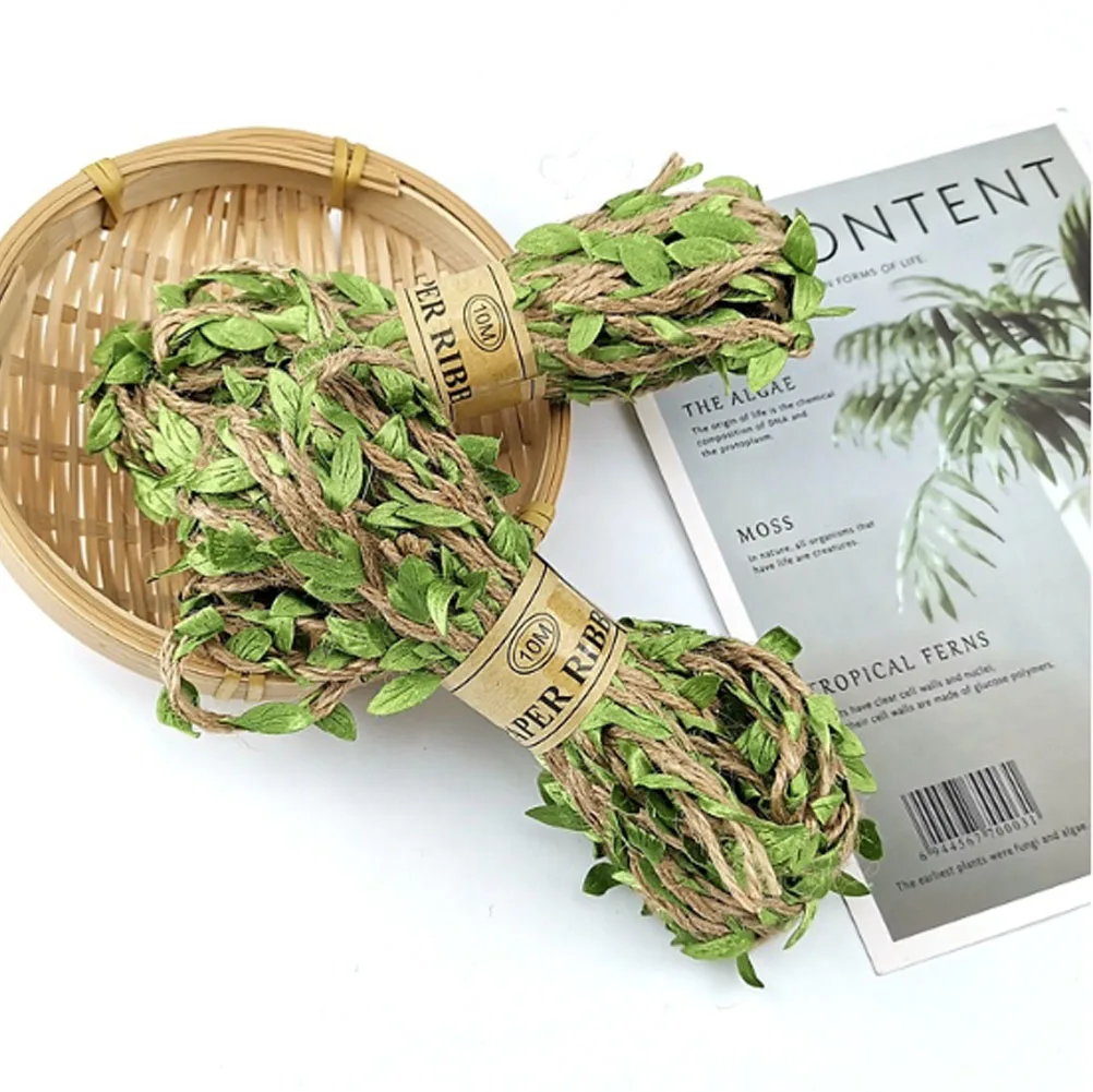 
DIY Craft Artificial Hemp Rope Green Leaves Wall Decor Rustic Vines Hanging Leaf Hemp Rope 