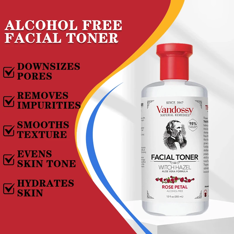 Alcohol-Free Rose Petal Witch Hazel Facial Toner Glowing Skin Soothing Hydrating Refresh Toner For Normal And Combination Skin