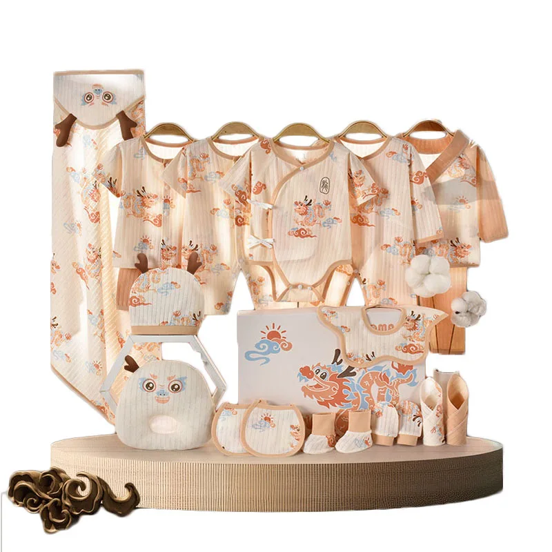 15/17/21 Pieces Newborn Clothes Baby Gift Auspicious Ruilong Pure Cotton Set 0-3 Months Summer Kids Suit Unisex Without Box