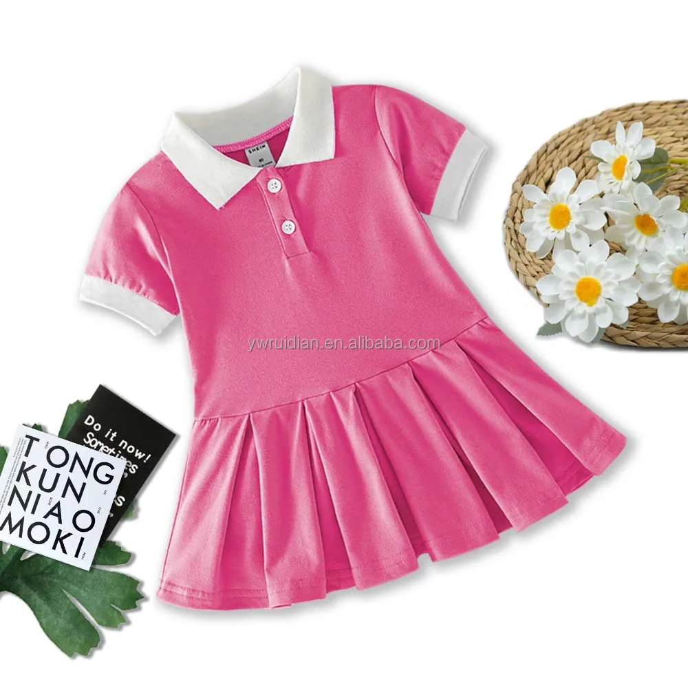Yiwu Ruidian Girls Summer Pleated Dress Kids Cotton Custom LOGO Clothing 2024 Baby Girl Dress Wholesale