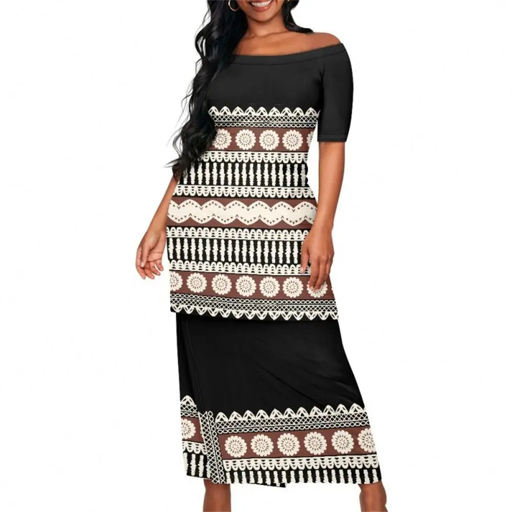 Hawaiian 2 Piece set Latest Island Style Dress Polynesian Tribal Clothing Samoa Puletasi Tapa Print Custom Dress For Women