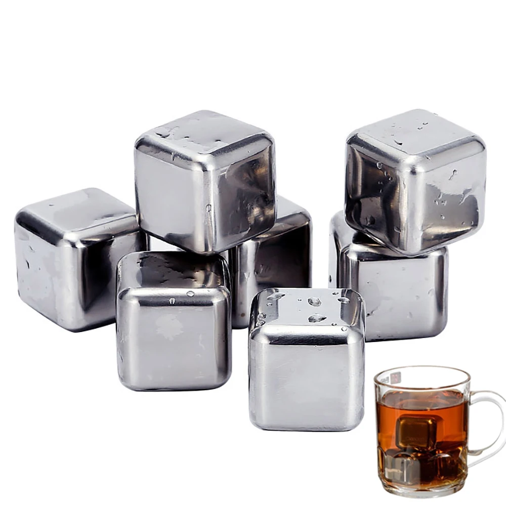 8-Pieces Reusable Stainless Steel Ice Cubes Whiskey Stones Gift Set for Bourbon Cognac Gin Wine Beverage