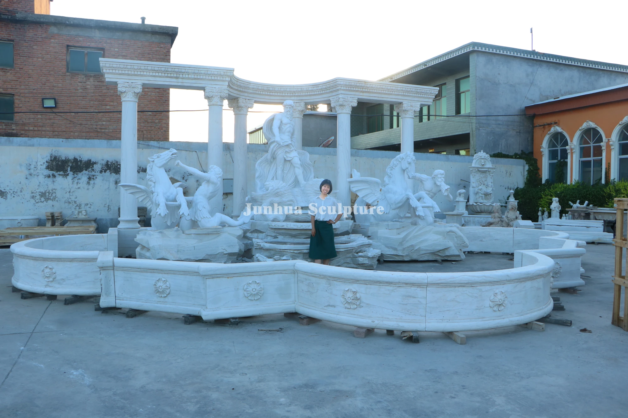 European Style Large Outdoor Marble Stone Fountain With Lion Statues