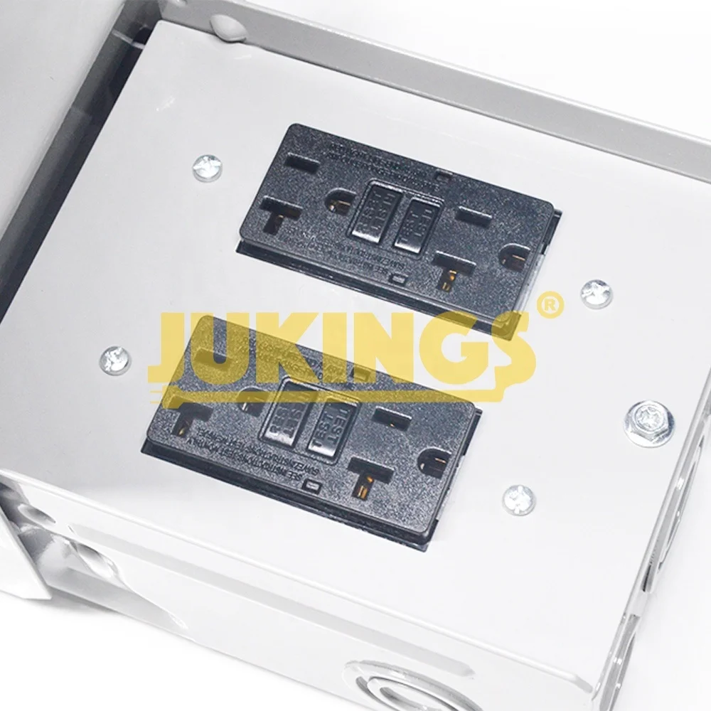 15 Amp 125/250 Volt RV Power Outlet Box Enclosed Lockable Weatherproof Outdoor Electrical Double NEMA 6-15R Receptacle Pane