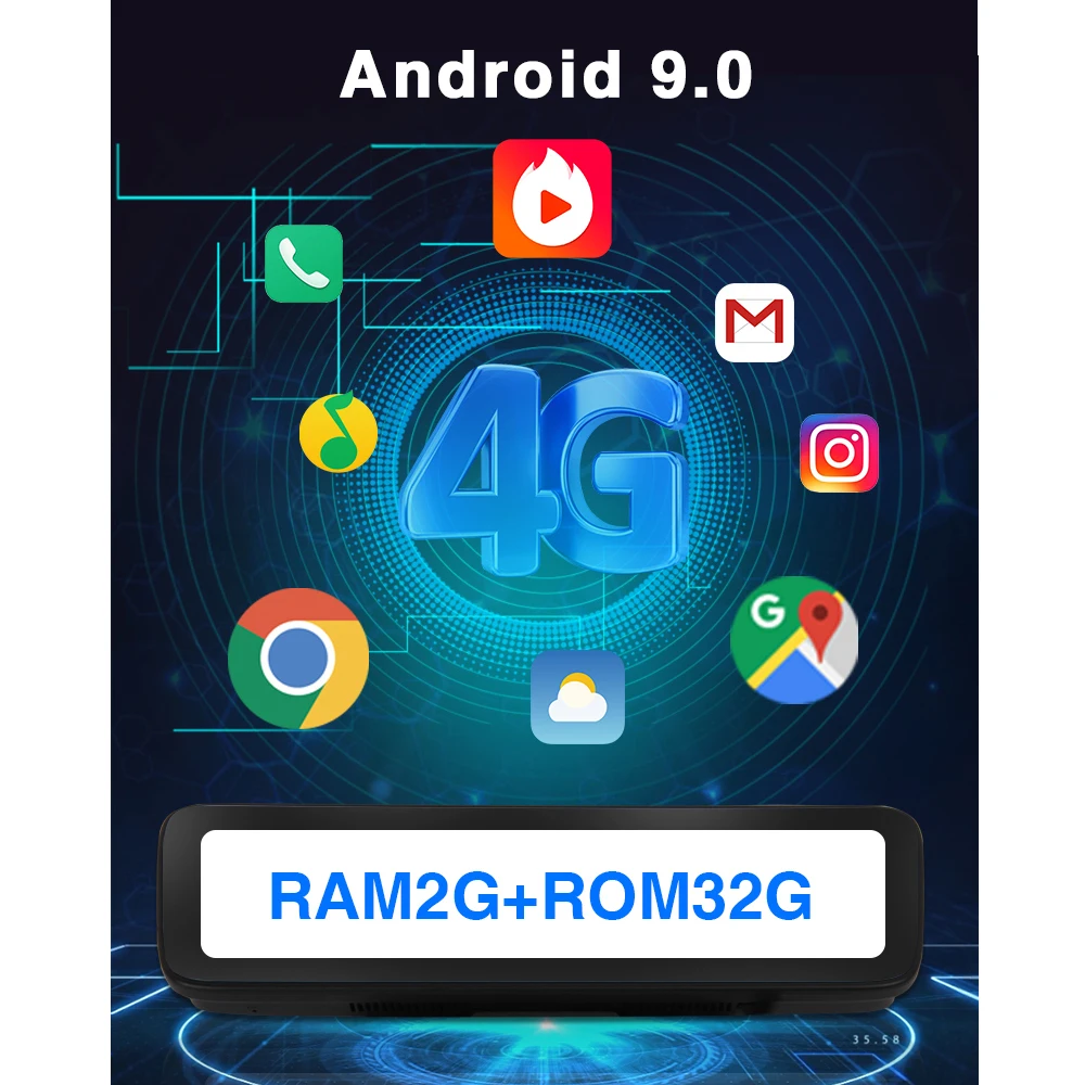 AOEDI D08 11.26 inch Car 4G Dashcam Android GPS Dash Camera 360 Degree Dash Cam with Sim Card