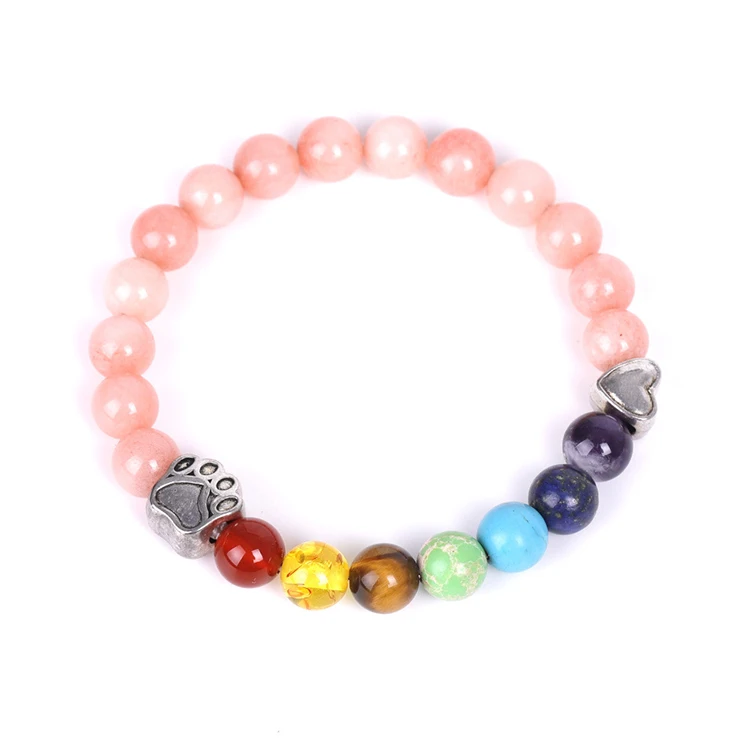 G1437 Natural Stone Bracelet Heart Dog Cat Paw Print Bead Pet Memorial For Women Men 7 Chakra Bracelet