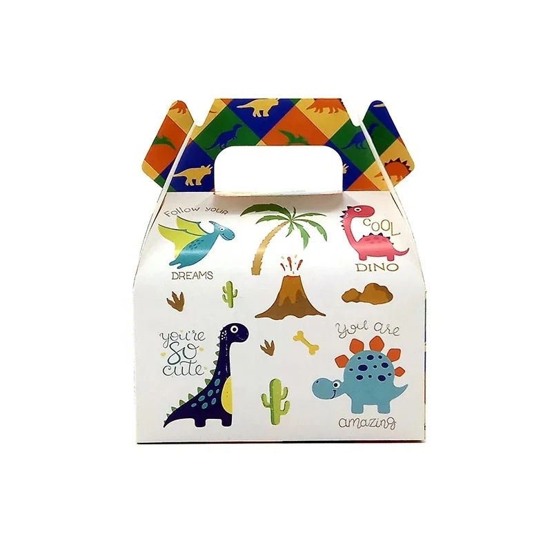 Eco Friendly Full Color Printed Gable Cardboard Paper Boxes With Handle For Birthday Party Wedding