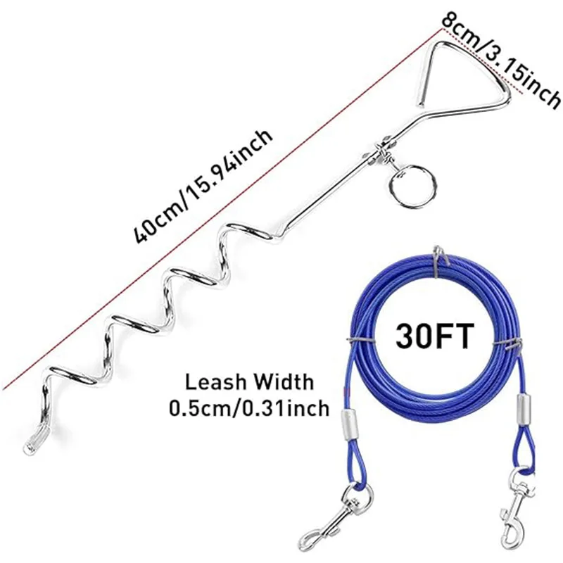 Kingtale Custom High Carbon PVC Coated Steel Wire Dog tie out stake Cable and Stake Outdoor for Medium to Large Dogs