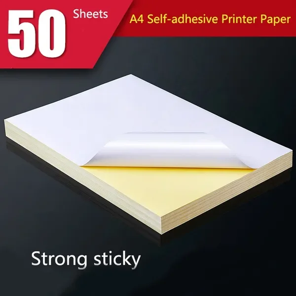 100 x 1 Sheet A4 White Ultra Glossy Self-Adhesive Sticker Labels Laser inkjet Print Paper gloss 210mmx297mm sticker 50gsm