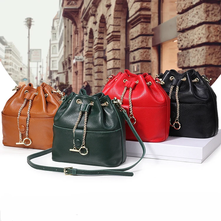 2021 New Style Bucket Bag Genuine Leather Ladies Bag fashion  Handling System with Drawstring Hasp Cross-body Handbag for Women