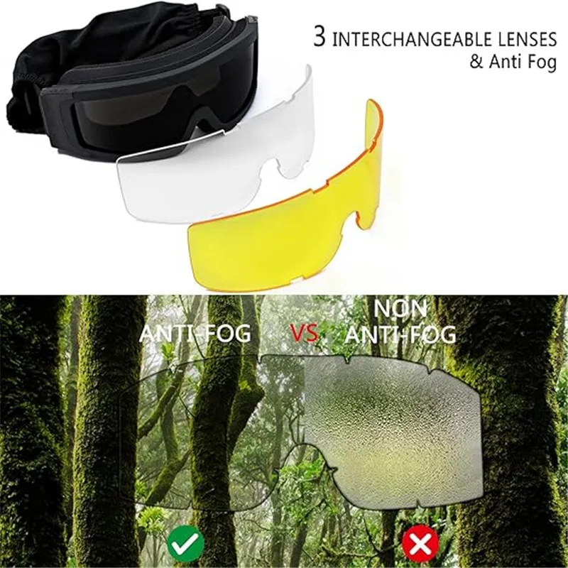 Tactical Glasses Desert Goggles with 3 Interchangeable Lens Shooting Motorcycle CS Shock Resistant Sports Goggles