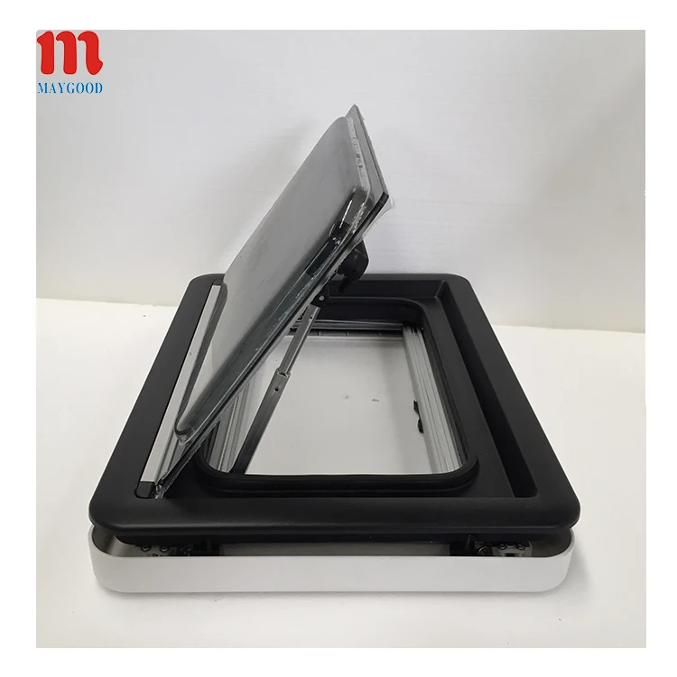 MG16RW 900X550mm black aluminum outer frame and white ABS inner with flynet and sun blind caravan window