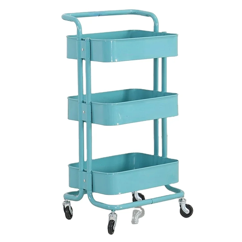 3 Tier Rotating Utility Cart Plastic Multi-Purpose Trolley Home Kitchen Storage Organizer Cart With Wood Board