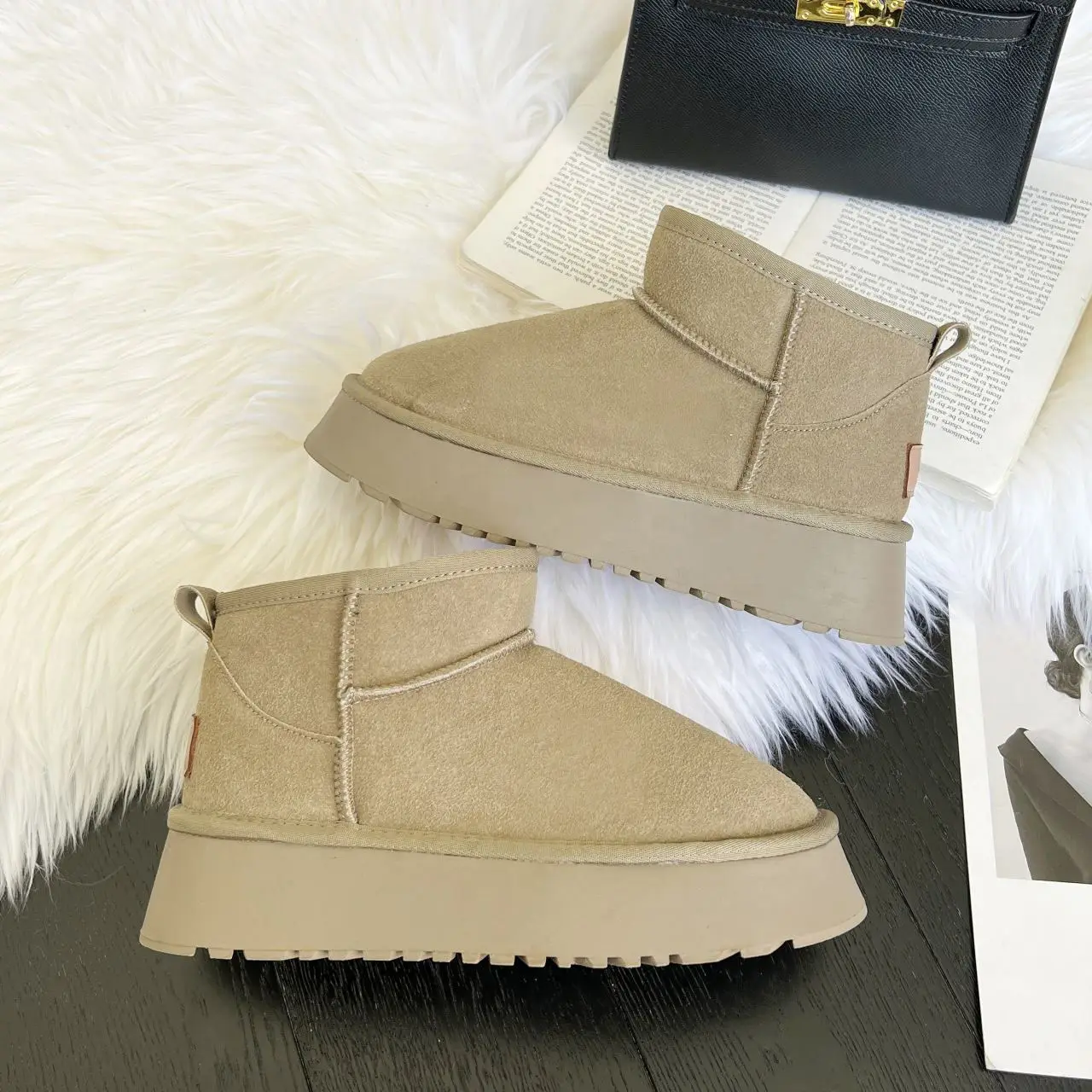 Детские теплые пушистые полусапожки унисекс