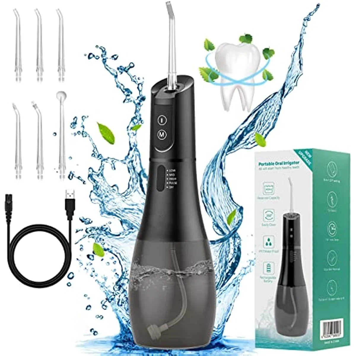 400ML Cordless Oral Irrigator Rechargeable Portable Dental Teeth Whitening Home Travel 5 Modes Water