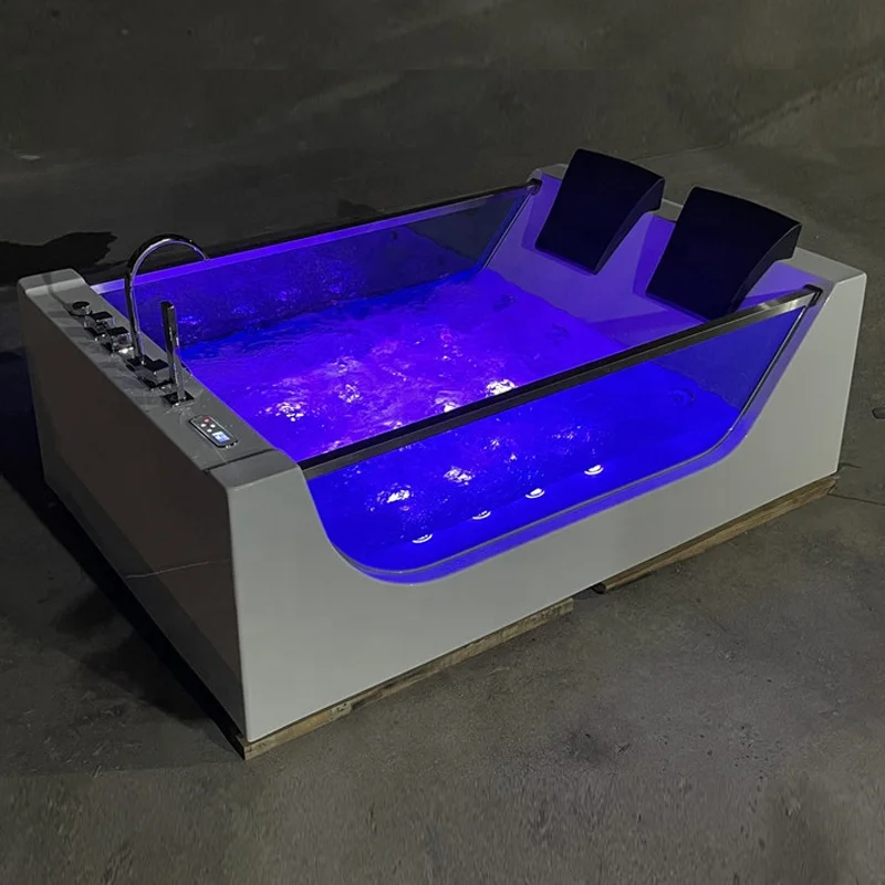 New Surfing Design Freestanding Big Air Jet Bubble 2 Person Functional Acrylic Hydro Spa Massage Glass Whirlpool Bathtub