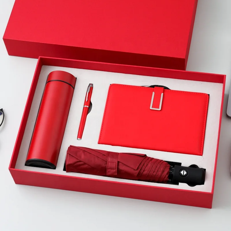 Hot Corporate Gift Box Set Smart Thermos Cup Umbrella A5 Hardcover Notebook Custom logo Meeting Items Luxury Business Gift Set