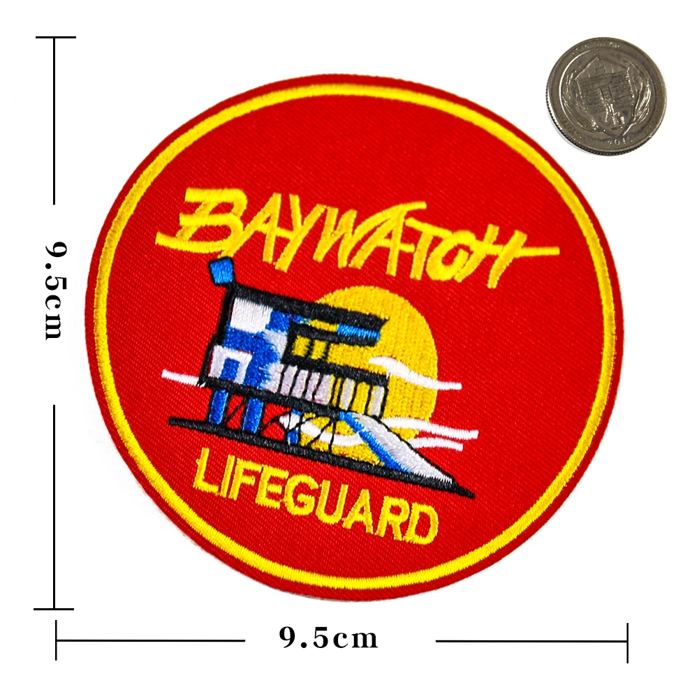 High quality Round baywatch lifeguard letter applique Embroidery patches badges iron on patch laser cut patches custom embroider