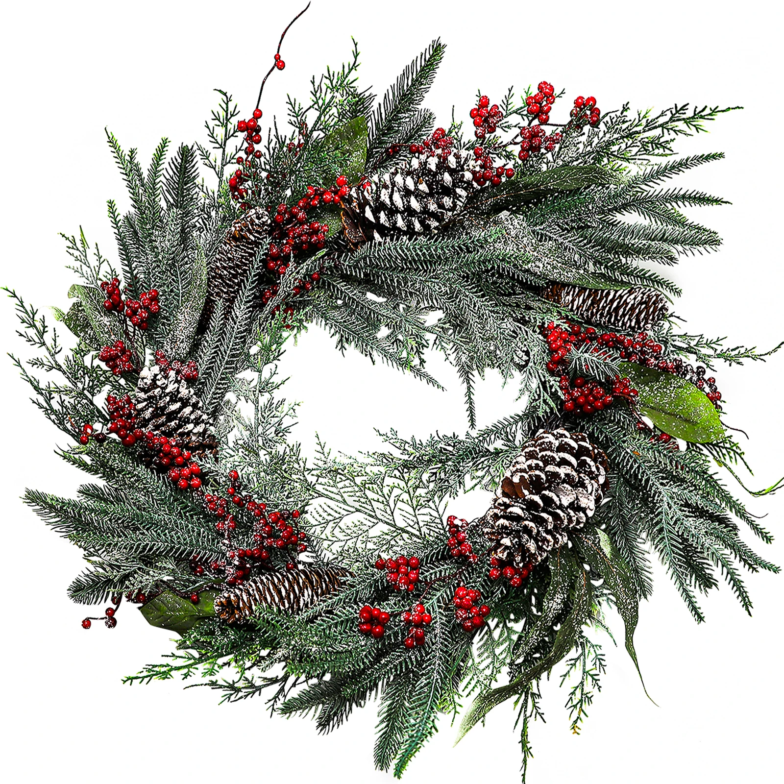 Artificial Green Wreaths with Pine Cone Berry and Pine Branch Ornaments Christmas Wreath Supplies Festival Home Wall Decor