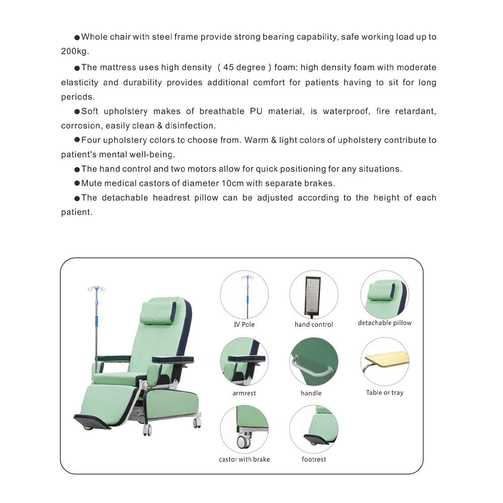 MY-O007B-1 Electric Recliner Blood Collection Chair Adjustable Patient Transfusion Reclining Dialysis Chair with Wheels