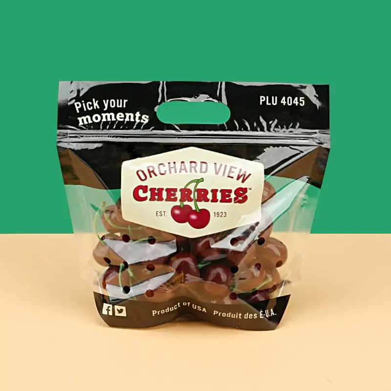 Wholesale Fruit Grape Plastic Ziplock Bag Vegetable Fruit Keep Fresh Custom Packing Bags With Vent Holes And Handle