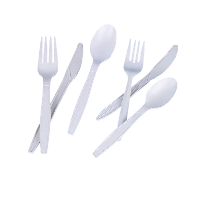 Disposable Biodegradable CPLA Plastic Cornstarch Corn Starch Fork Knife Spoon Cutlery Set