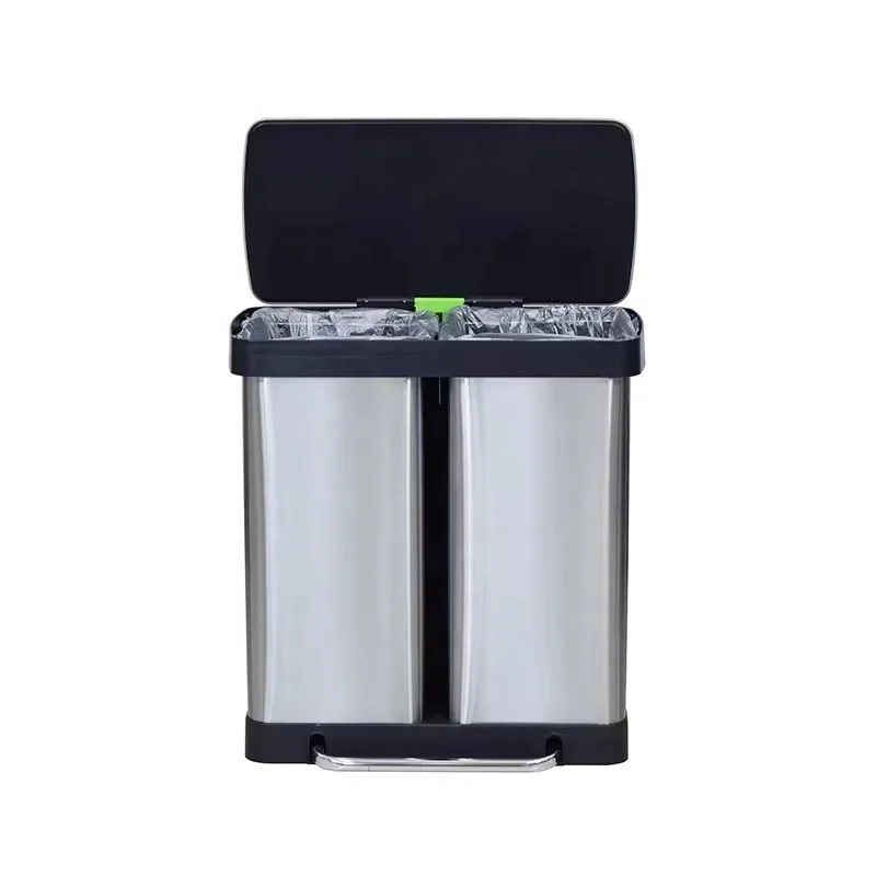 16 Gallon Stainless Steel Pedal Bin Foot Pedal Trash Bin Recycling Trash Can For Home