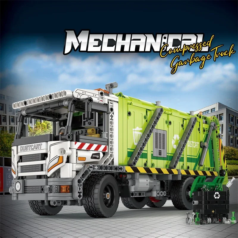 Reobrix 22022 Electric Remote Control Engineering Compressed Garbage Truck Model DIY Plastic Building Block Brick Sets Toys