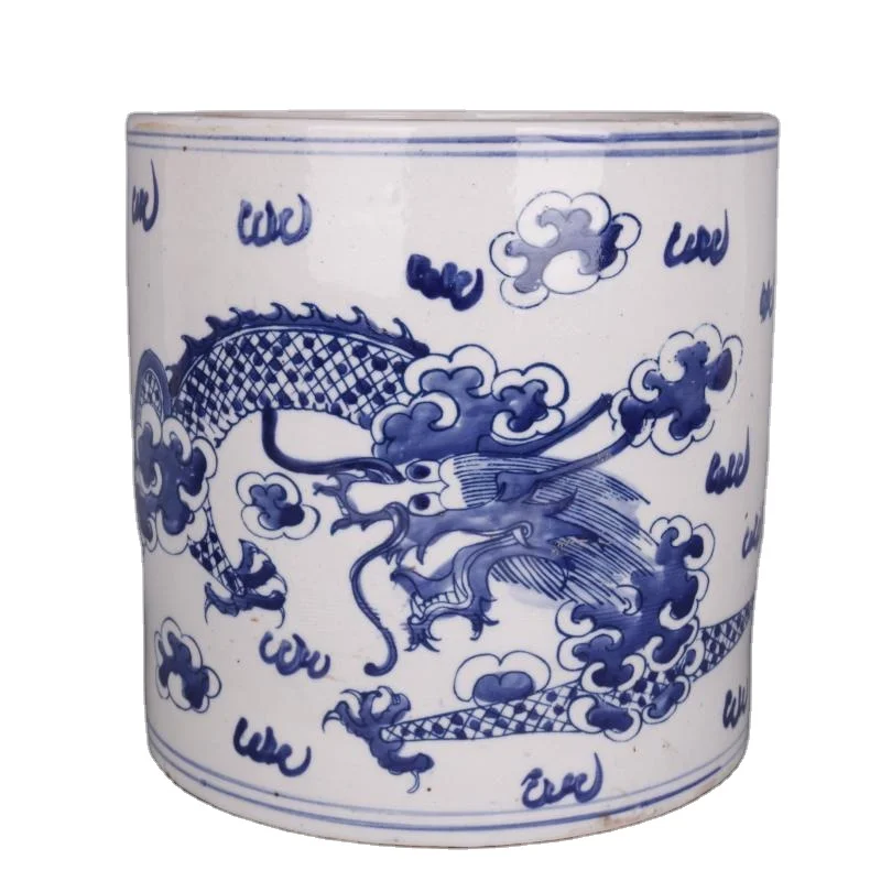 Настольная керамическая цилиндрическая ваза с узором в виде дракона