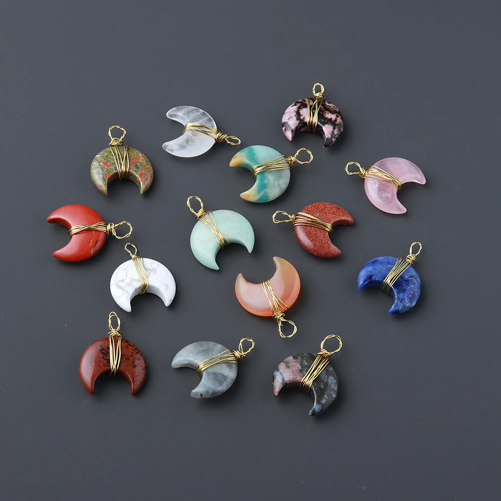 Hot selling wholesale crystal carving Golden Thread Moon Pendant spiritual healing home decoration