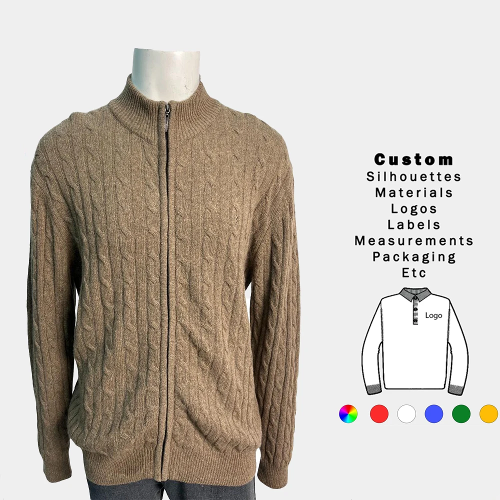 High Quality Men Cardigan Knitted Sweater Cotton Wool Solid Pattern Crew Neck Men Clothes Fashion Knitted Cardigan Sweater Thick