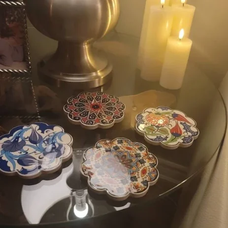 Factory custom Ceramic Tile Coaster Hot Pad Handmade Turkish Ceramic Trivet Cup Coasters Favors Hand Painted Pottery