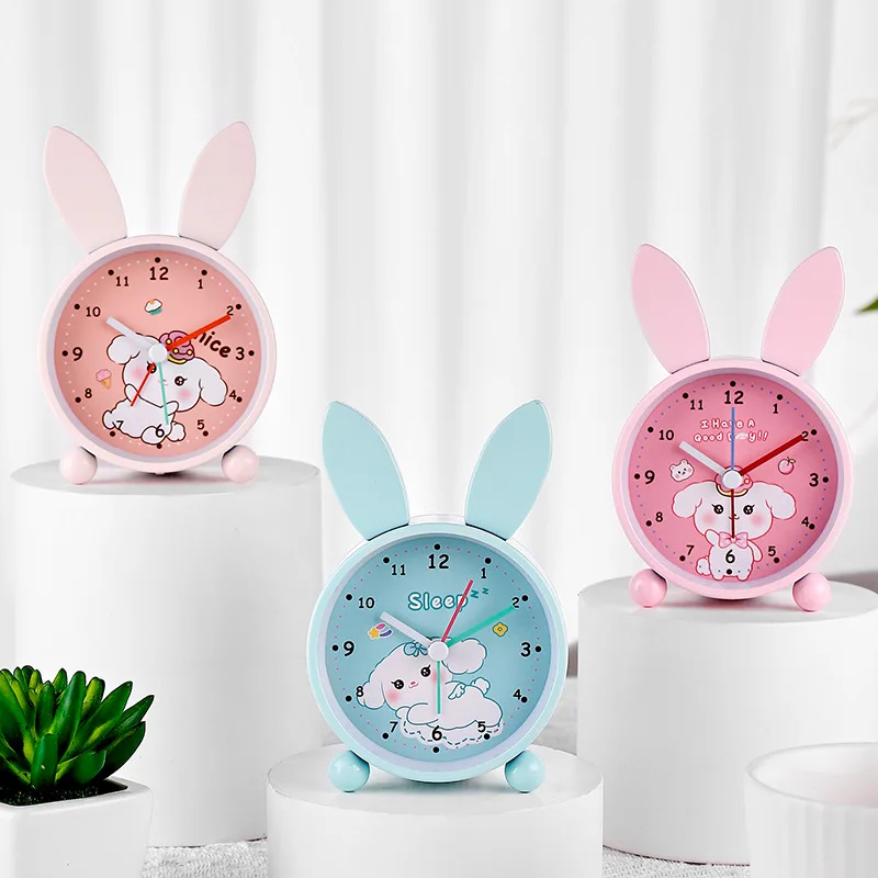 Christmas Gift Rabbit Shape Alarm Clock Funny Design Children Clock with Light Metal Alarm Quartz Clock
