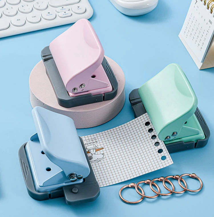 Portable 6 Holes Handle Puncher Loose Leaf Paper Puncher for A4/A5/B5 Size Made of Durable Metal & Plastic