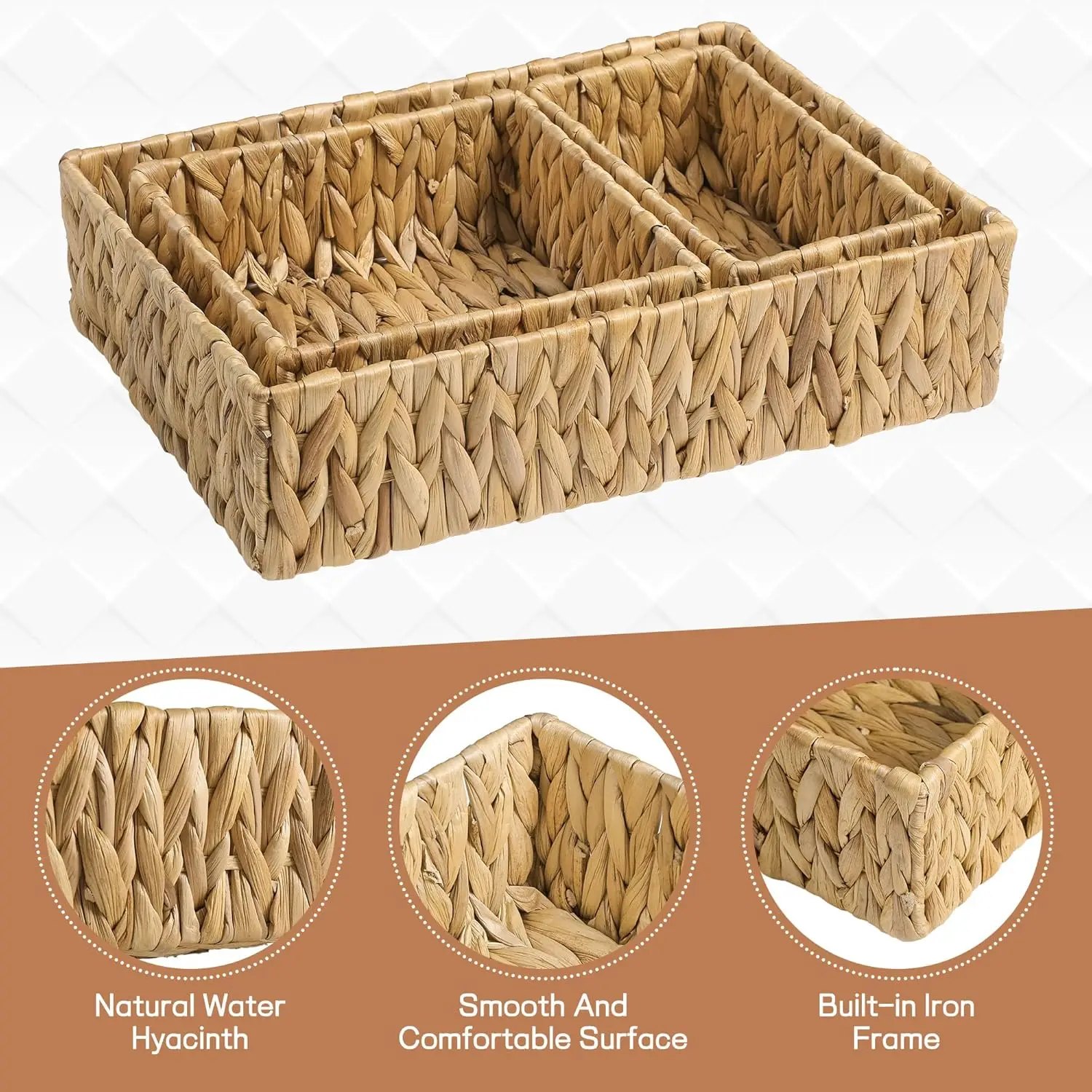 Wicker Basket Water Hyacinth Handwoven Baskets for Bathroom Organizing Towel Storage Baskets with Faux Leather Handles