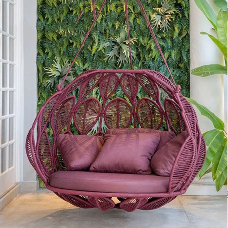  Courtyard villa model room rope indoor balcony garden rattan hanging basket shaker chair