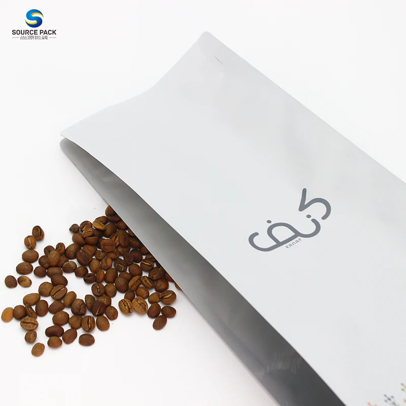 1kg 500g 250g Custom Resealable  Flat Bottom Plastic Aluminum Foil Coffee Snack Food Bag With Valve And Zipper