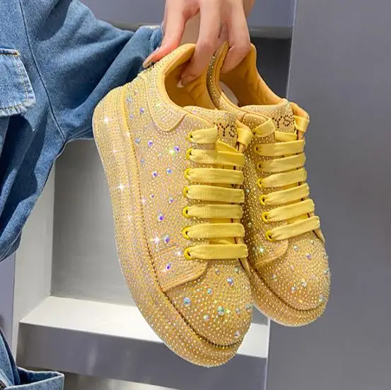 2023 luxury ladies sequins board shoes platform bling trainers full rhinestone women casual sneakers
