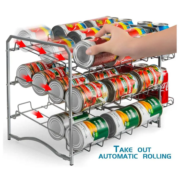 Manufacture Metal Iron Detachable 3 Tiers Wire Stackable Beer Can Storage Rack Organizer Pantry Rack For Kitchen Living Room