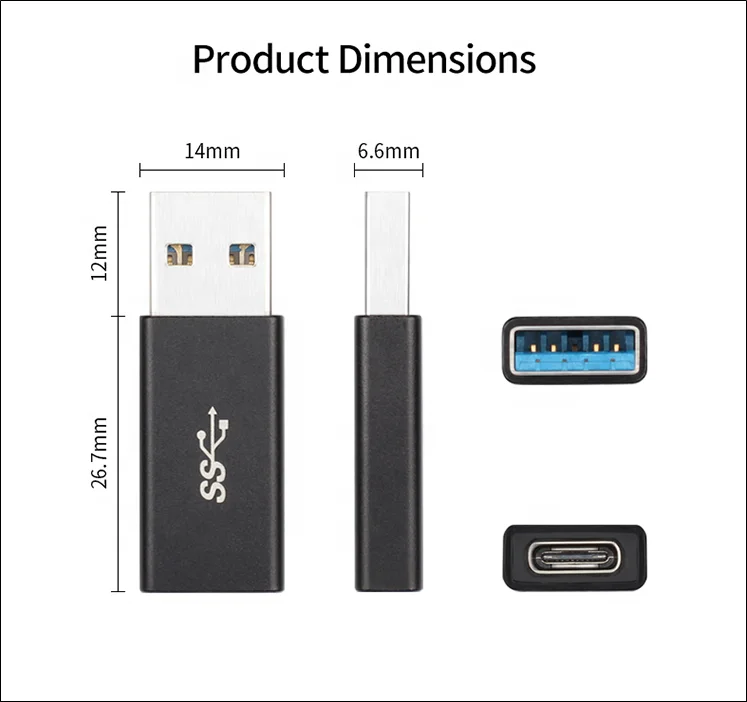 Ульт-unite черный корпус из алюминиевого сплава USB 3,1 Type-C для типа A Male адаптер конвертер