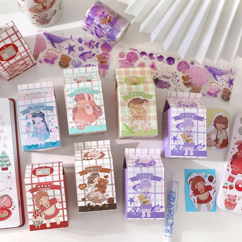 New Cartoon creative doll milk carton  washi tape small fresh hand account material DIY decoration and paper stickers