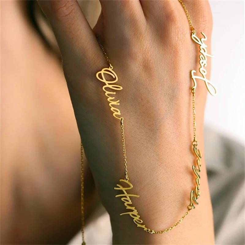 Custom Multiple Names Necklace for Women Personalized Family Name Stainless Steel Nameplate Necklaces gold plated jewelry