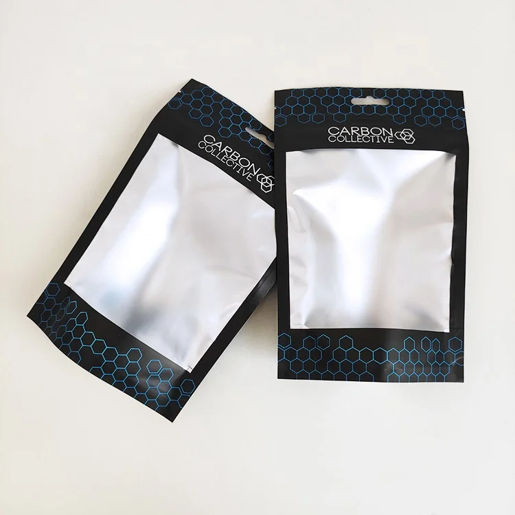 Custom Printed Black Aluminum Foil Plastic Transparent Window Food Packaging Bolsa Stand Up Pouch With Zipper