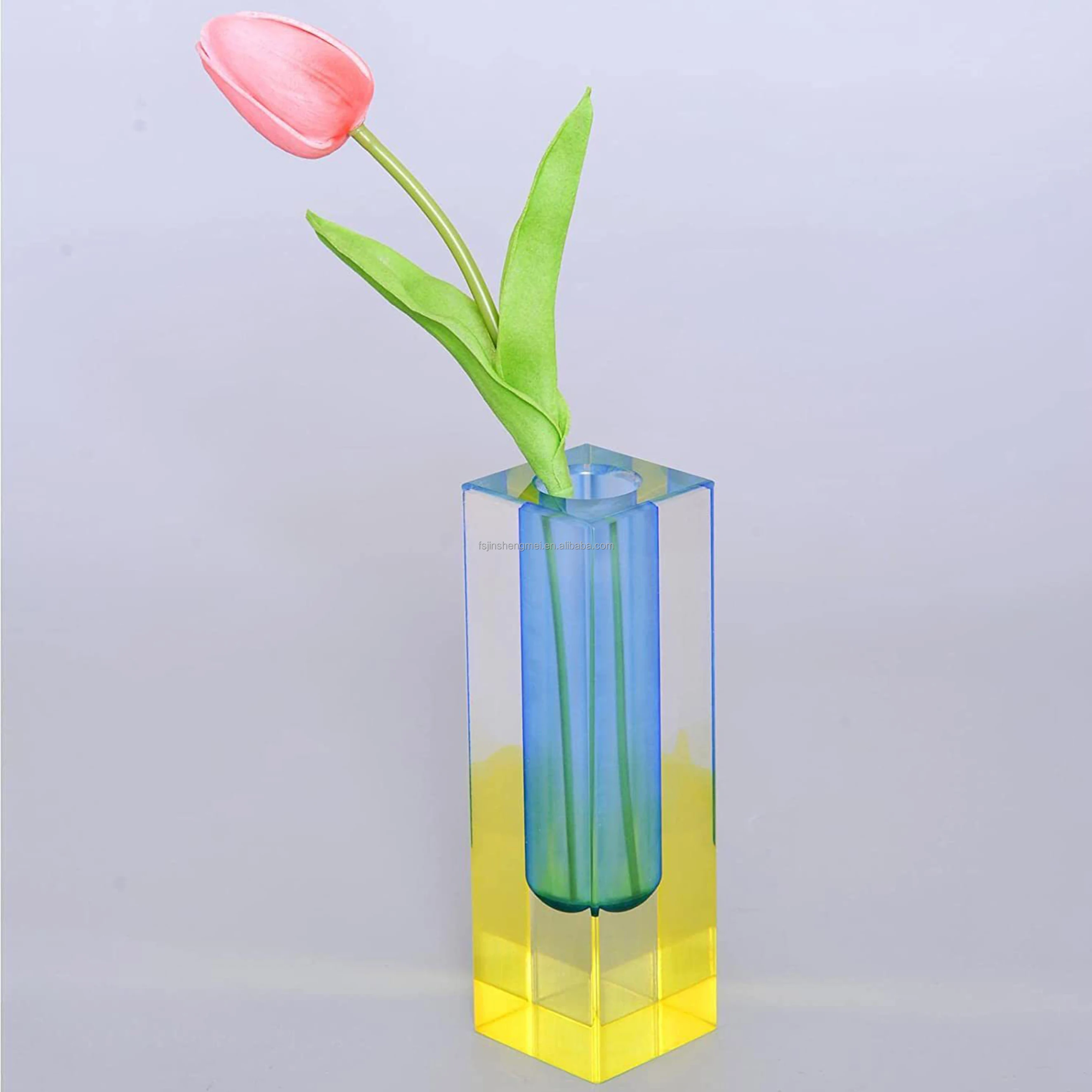 Popular Living Room Colorful Wedding Plastic Flower Hydroponic Vase Cylinder Iridescent Square Column Acrylic Vase Pen Holder