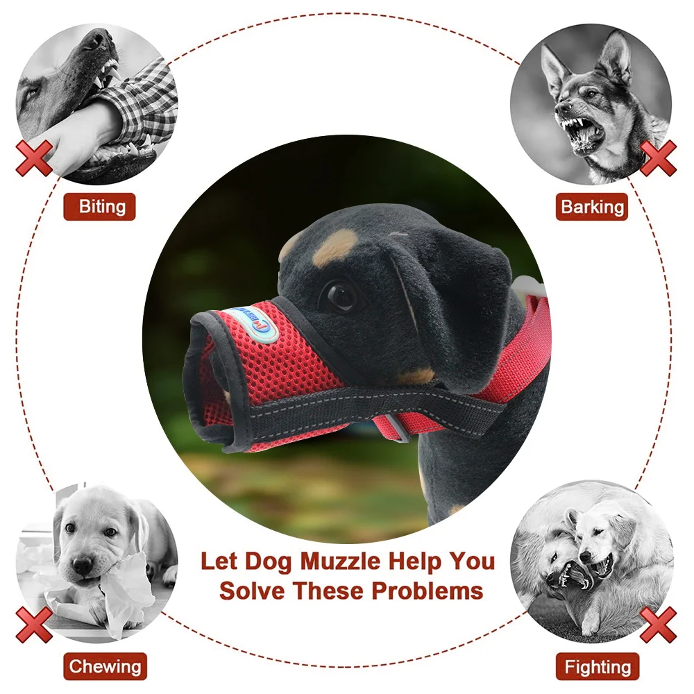 Funny pet dog muzzles custom safety adjustable dog muzzles soft mesh breathable dog muzzle