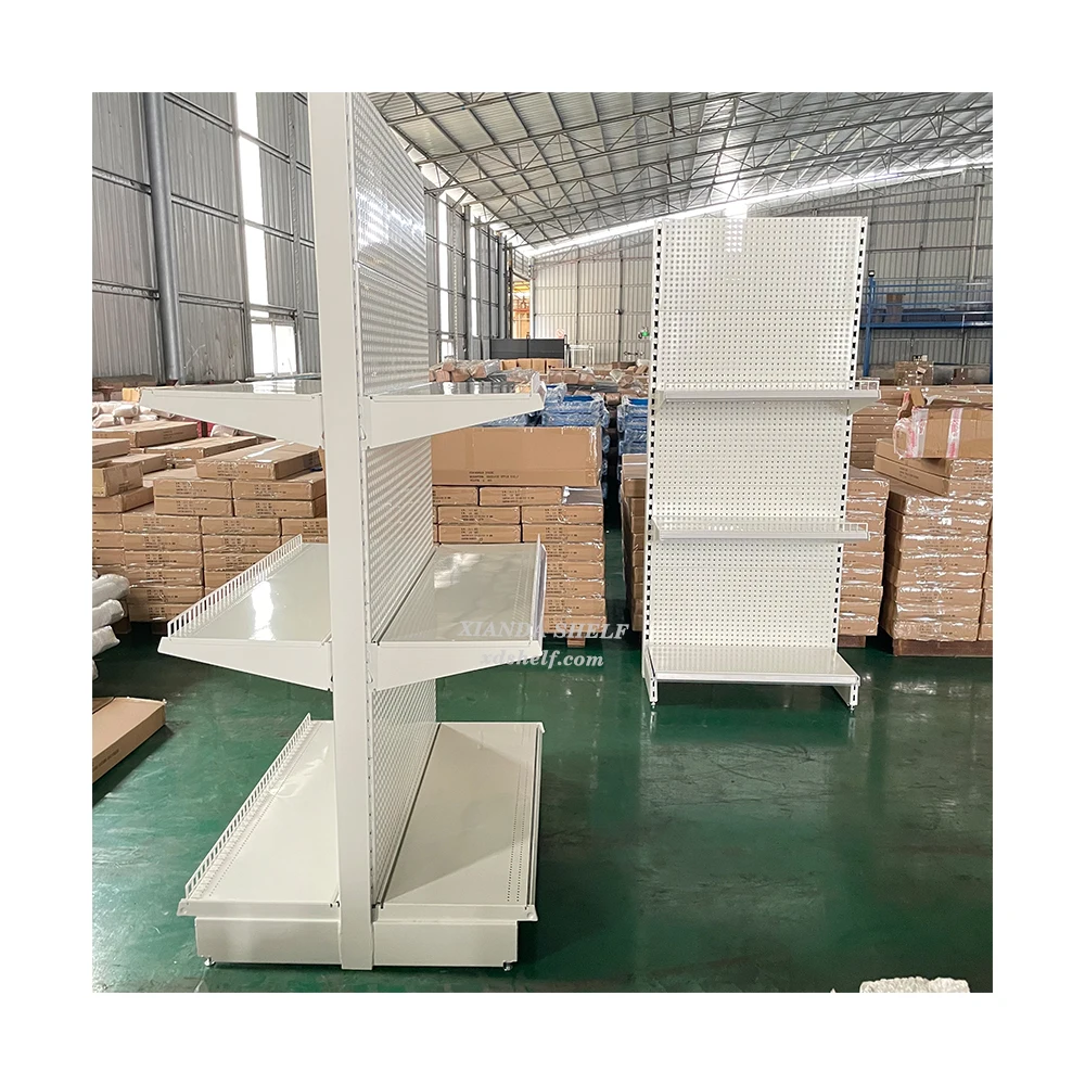 Logo Customize Shelf Rack Display Double-sides Iron Gondola Pegboard Supermarket Shelves