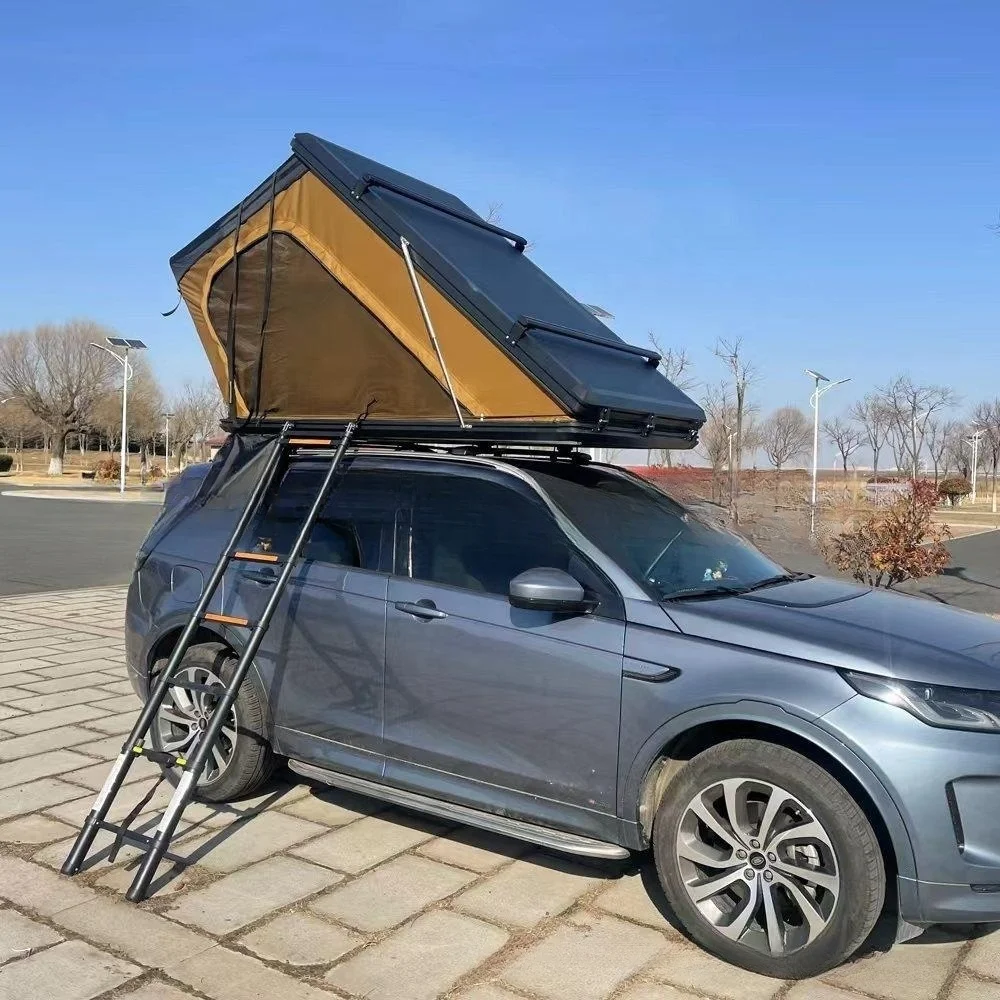 Self driving adventure rest roof tent aluminum alloy shell with crossbar solar panel can be added triangular roof tent